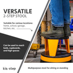 Cramer Kik Step Steel Step Stool - Two Step, Holds 350 lbs, Rolling Stool with Wheels, Non-Slip Surface, Black