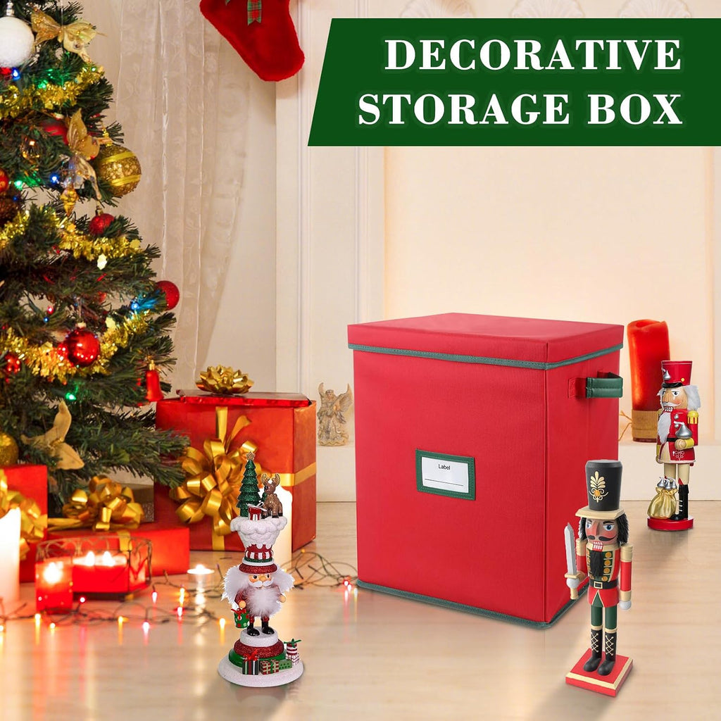 Christmas Nutcracker and Figurine Collectible Storage Box ,Christmas Storage Box with Adjustable Dividers, Holiday Decor Organizer Holds Up to 16’’ Tall Ornaments,Ideal for Nutcrackers and Figurines
