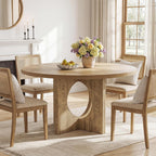 Tribesigns 47" Round Dining Table for 4-6, Circle Wooden Farmhouse Kitchen Table with Pedestal Base, Dinner Table for Kitchen, Living Room, Apartment, Easy Assembly, Rustic Brown
