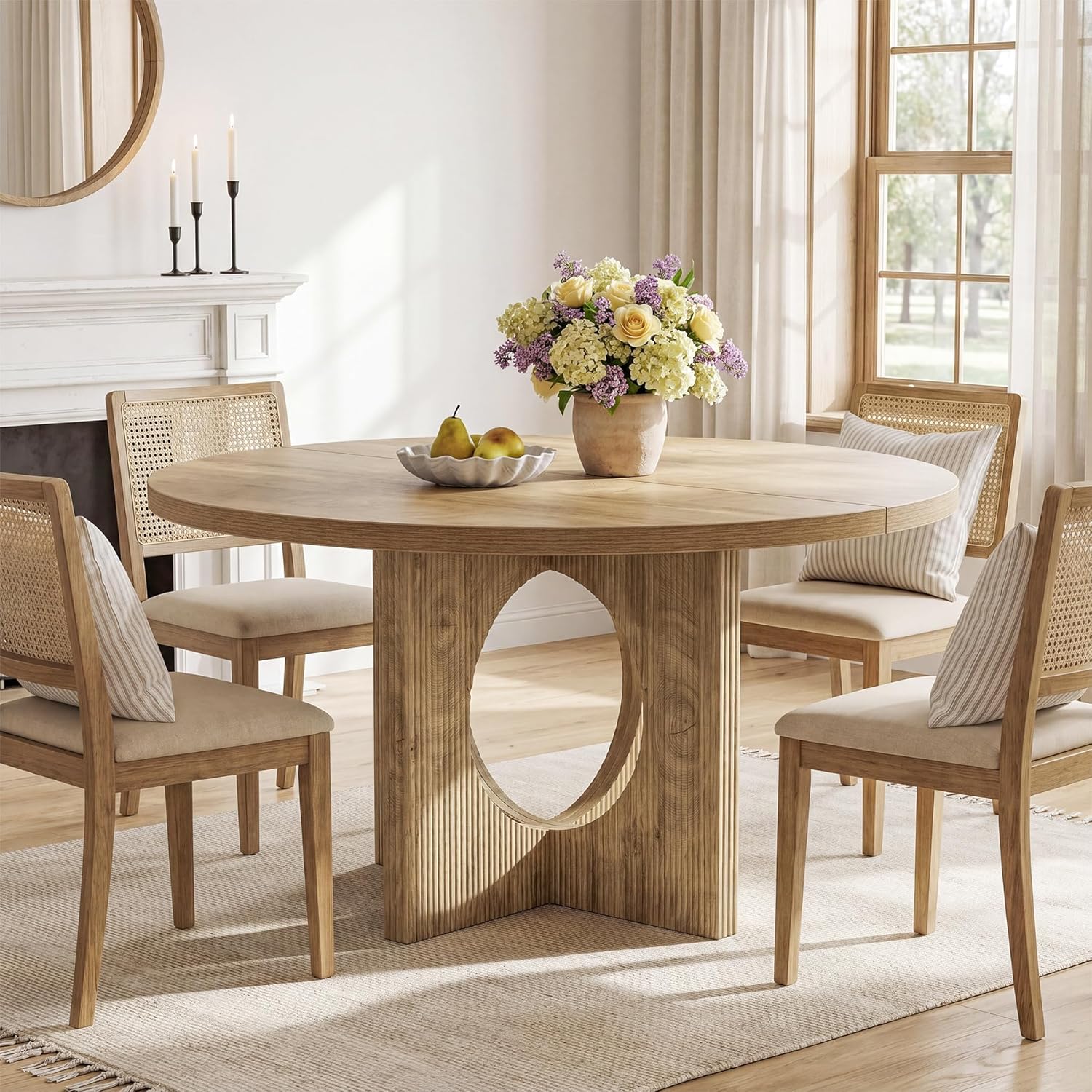 Tribesigns 47" Round Dining Table for 4-6, Circle Wooden Farmhouse Kitchen Table with Pedestal Base, Dinner Table for Kitchen, Living Room, Apartment, Easy Assembly, Rustic Brown