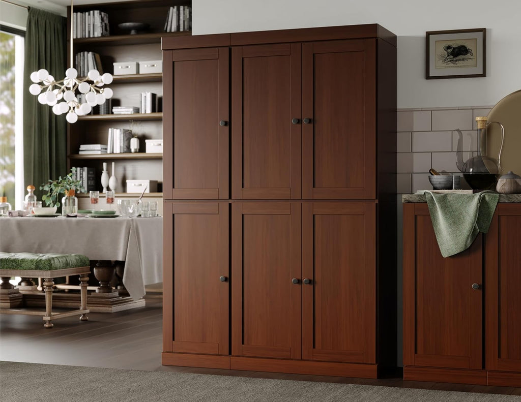 Palace Imports Solid Wood Kitchen Pantry Cabinet 71.5" Tall, 48.5" Wide – Wooden Storage Cabinet w/ 6 Shaker Doors & 8 Adjustable Shelves – Mocha, Renewable Eco-Friendly 100% Wood, Made in Brazil