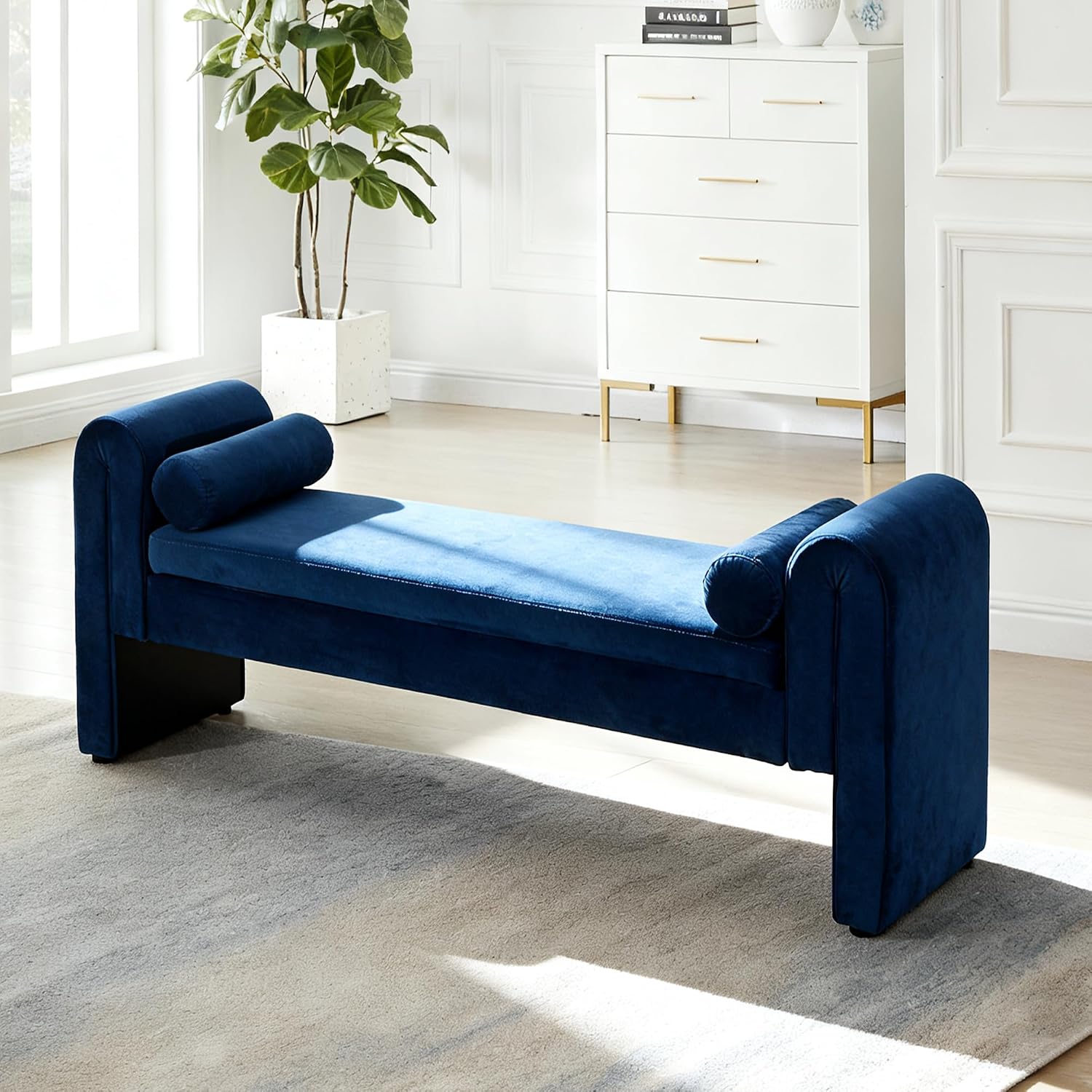 60.5" End of Bed Bench Storage Bench for Bedroom,Soft Velvet Upholstered Ottoman Bench with Rolled Arms, Eentryway Bench with Storage for Living Room,Hallway, Dressing Room (Dark Blue)