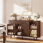 ONBRILL 63“ Sideboard Buffet Cabinet with Storage, Sideboard with 1 Drawer & 2 Door Shelves, Mid-Century Modern Kitchen Cabinets with Sliding Door, Coffee Bar Cabinet for Kitchen, Living Room, Walnut