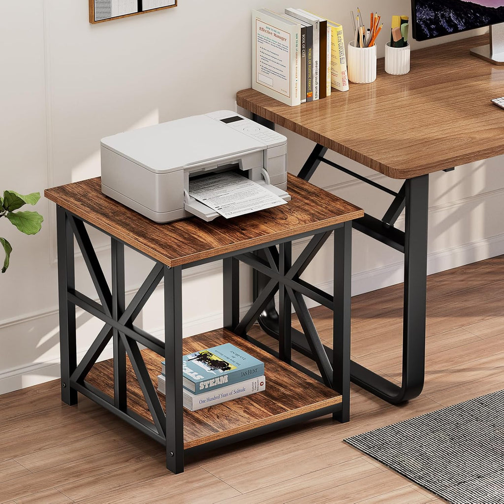 GreenForest End Table with 2-Tier Storage Shelf, 19.7 inch Side Table for Living Room, Modern Nightstand Bedside Table for Bedroom Office, Walnut