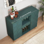 Modern Bar Cabinet with Drawer, Liquor Cabinet with Wine Glass Racks and Shelves, Geometric Door Buffet Sideboard for Dining Room, Living Room, Kitchen, Green