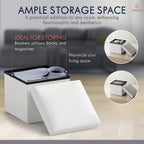 Ornavo Home Small Square Storage Ottoman, Foldable Linen, 12x12x12, White | Collapsible Cube Design; Foot Rest Stool Seat; Ideal for Living Room, Bedroom, Home Office or Dorm