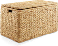 Casafield 30" Storage Chest with Lid, Handles, and Safety Hinge - Natural, Water Hyacinth Wicker Storage Trunk for Entry Way, Living Room, Bedroom