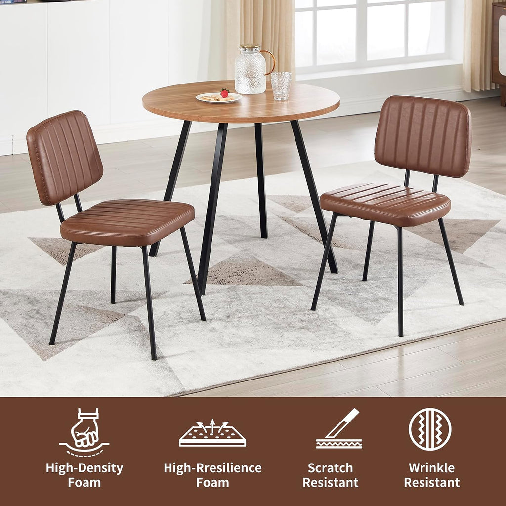 VipDesk Dining Chairs Set of 2, Faux Leather Upholstered Dining Chairs, Mid Century Modern Kitchen Dining Room Accent Chairs with Curved Backrest and Steel Frame for Living Room, Vanity - Coffee