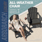 Folding Adirondack Chair with Cup Holder, HDPE All Weather Resistant Plastic Outdoor Patio Chairs, Heavy Duty Fire Pit Seating for Backyard Lawn Garden, Wooden Textured Design(Grey)