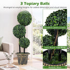 Goplus 3 FT Artificial Boxwood Topiary Tree, Sun-Protective Triple Ball Fake Plants Shrubs, Evergreen Faux Potted Plants for Indoor Outdoor Home Office Front Porch Decor