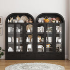 73" Tall Arched Kitchen Pantry Cabinet w Load-Bearing Steel Pipe,Modern Farmhouse Kitchens Storage Cabinet with Drawer and Glass Doors,Tall Arched Bookcase,Pantry Organizer(Woodgrain Black)