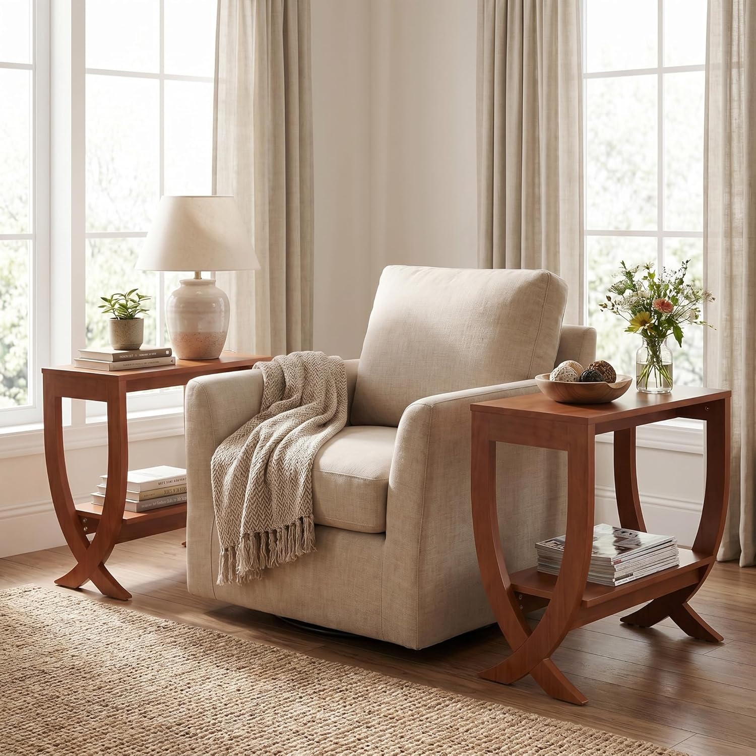 Solid End Table, 2-Tier Couch Side Table with Arched Legs for Small Space, Living Room, Easy Assembly, Warm Walnut