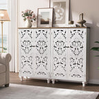 Accent Cabinet with Doors, 47" Tall Buffet Cabinet with Solid Wood Legs, Freestanding Sideboard for Living Room, Entryway, Dining Room, Bedroom, White