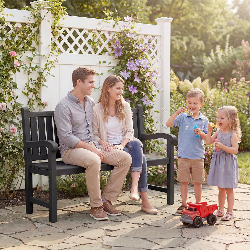Outdoor Bench, 2-Person Outdoor Benches Weatherproof, 600 lbs Weight Capacity, Low Maintenance, Garden Bench for Patio, Park, Porch, Backyard, Balcony