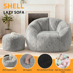 HABUTWAY Bean Bag Chair,Giant Shell-Shaped Bean Bag Couch w/Ottoman,Grey | Oversized Beanbag Chair with High Backrest, Softness and Comfort, No Assembly Required, for Living Room, Bedroom