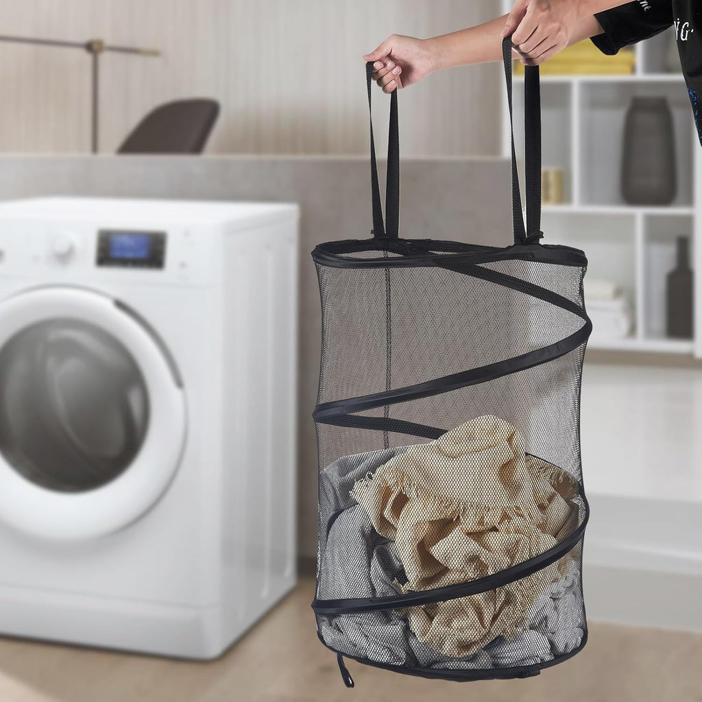 Seiritex Mesh Popup Laundry Hamper 115L Foldable Laundry Basket Extra Large Capacity Collapsible Clothing Storage Basket with Handles 26 H x 18 W x 18 L (Black)