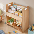 VECELO Wooden Kids Bookshelf, Toddler Bookcase Toy Storage Organizer with Open Shelves, Multi-Purpose Children Book Shelf for Books Toys, Toy Storage Cabinet for Nursery, Playroom, Bedroom, Natural