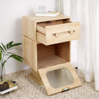 Merax Rotatable Robot End Table with Drawer and Cabinet, Creative MDF Storage Side Table Living Room Office Accent Table Bedroom Nightstand, 16"x12"x26", Natural Color