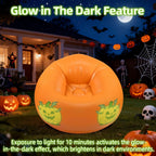 Inflatable Bean Bag Chair Sofa for Kids with Pumpkin Pattern Glow in the Dark, Blow up Air Lounge Chairs Furniture Couch for Camping Movie Night Halloween Decoration Clearance