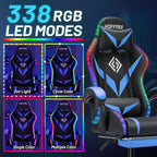 RGB Gaming Chair with Bluetooth Speakers and LED Lights Ergonomic Massage Computer Gaming Chair with Footrest Video Game Chair High Back with Lumbar Support Blue and Black