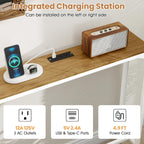 Giantex 71" Narrow Console Table with 2 Power Outlets and USB-C Ports, Sofa Tables with Charging Station & Metal Frame, Skinny Behind Couch Tables, Long Entryway Tables for Living Room, Natural+White