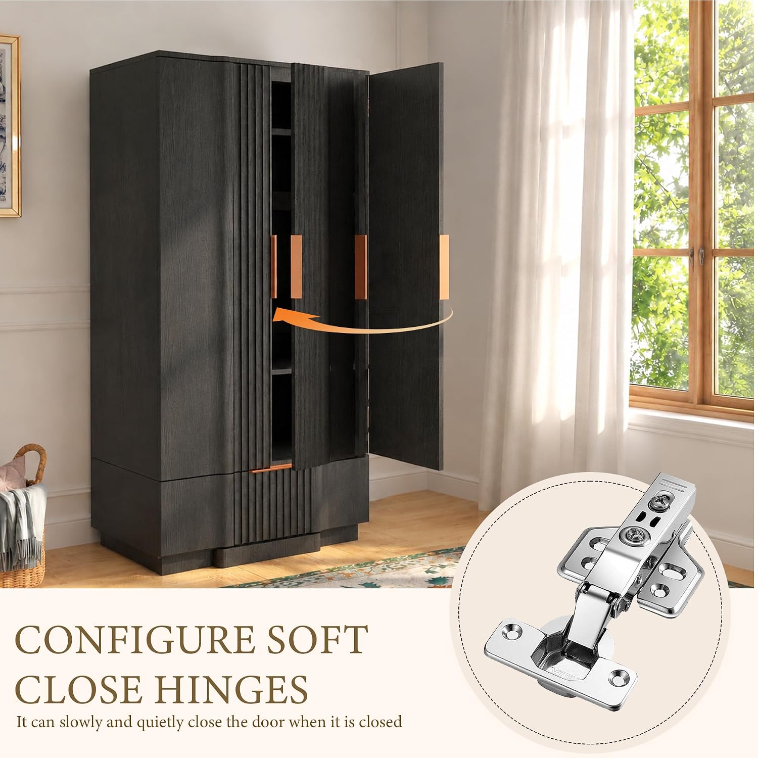 Yechen 67" Fluted Armoire Wardrobe Closet with Doors and Drawer | Wooden Wardrobe Closet Cabinet with Adjustable Shelve, Modern Small Armoires Storage Clothes, Coats for Bedroom, Black