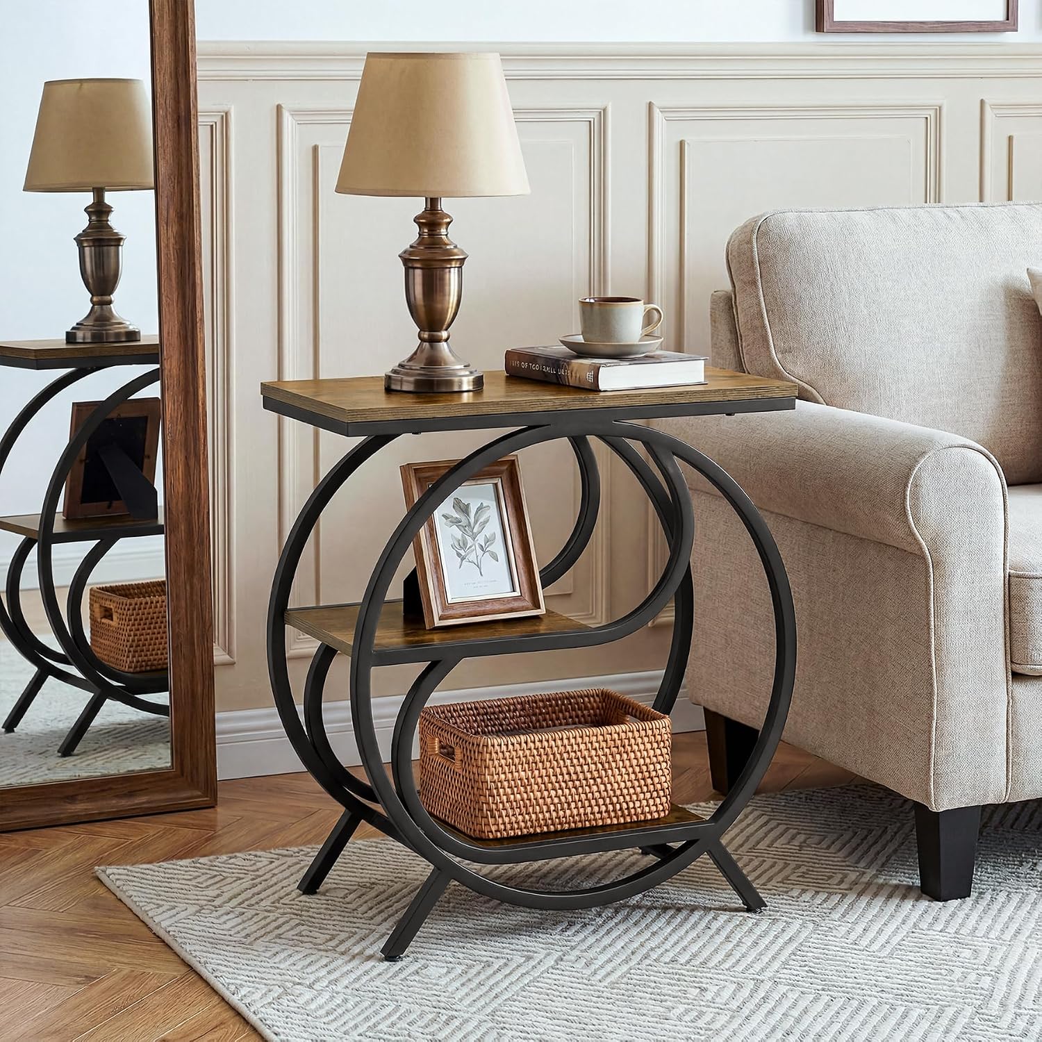Tribesigns 3-Tier End Table, Industrial Side Table for Living Room, Small Rectangle Nightstand for Bedroom (1PC, Rustic Brown & Black)