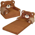 Foryoomi Kids Couch, 2-in-1 Soft Toddler Couch Fold Out with Blanket, Chair Comfy, Foldable Convertible Plush Sofa, Gifts for Kids Girl Boys, Bear