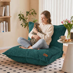 L-Shaped Oversized Bean Bag Chair, Fluffy Memory Foam Beanbag with Corduroy Fabric for Adults Teens Kids, Lightweight Lounge Floor Sofa Chair for Living Room Bedroom - Green