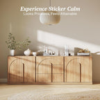 BELLEZE 3-Piece Modular Sideboard Cabinet Set Freely Configurable, Modern Wood Buffet Cabinet Contain 2 Arched Cabinet and 3-Drawer Storage, Credenza Console for Living Room Kitchen, Camel