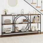 Giantex Narrow Long Console Table, 3-Tier Entryway Table with Faux Wood Grain Top&Heavy-Duty Metal Frame, Mid-Century Accent Sofa Tables with Open Storage Shelves for Living Room, Hallway(Brown+Black)
