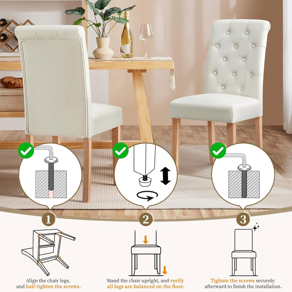 Yaheetech Dining Chairs Set of 4 Fabric Upholstered Dining Room Chairs with Button Tufted High Back and Solid Wood Legs for Kitchen/Living Room/Restaurant, Modern Style, Beige