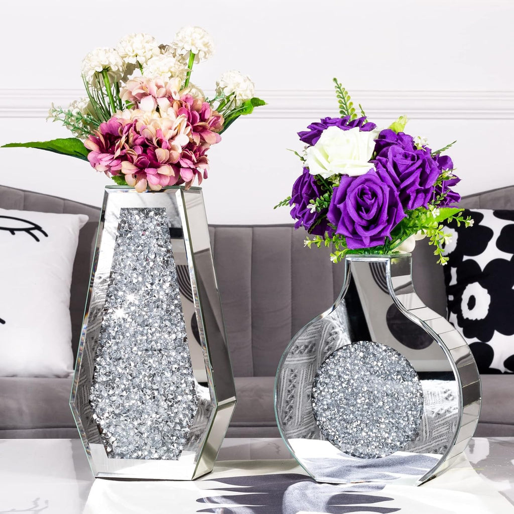 Flower Vase Crushed Diamond Vases for Decor Silver Mirror Vases for Centerpieces, Bling Crystal Decorative Glass Vase for Home Decor, 12 Inch - Can’t Hold Water
