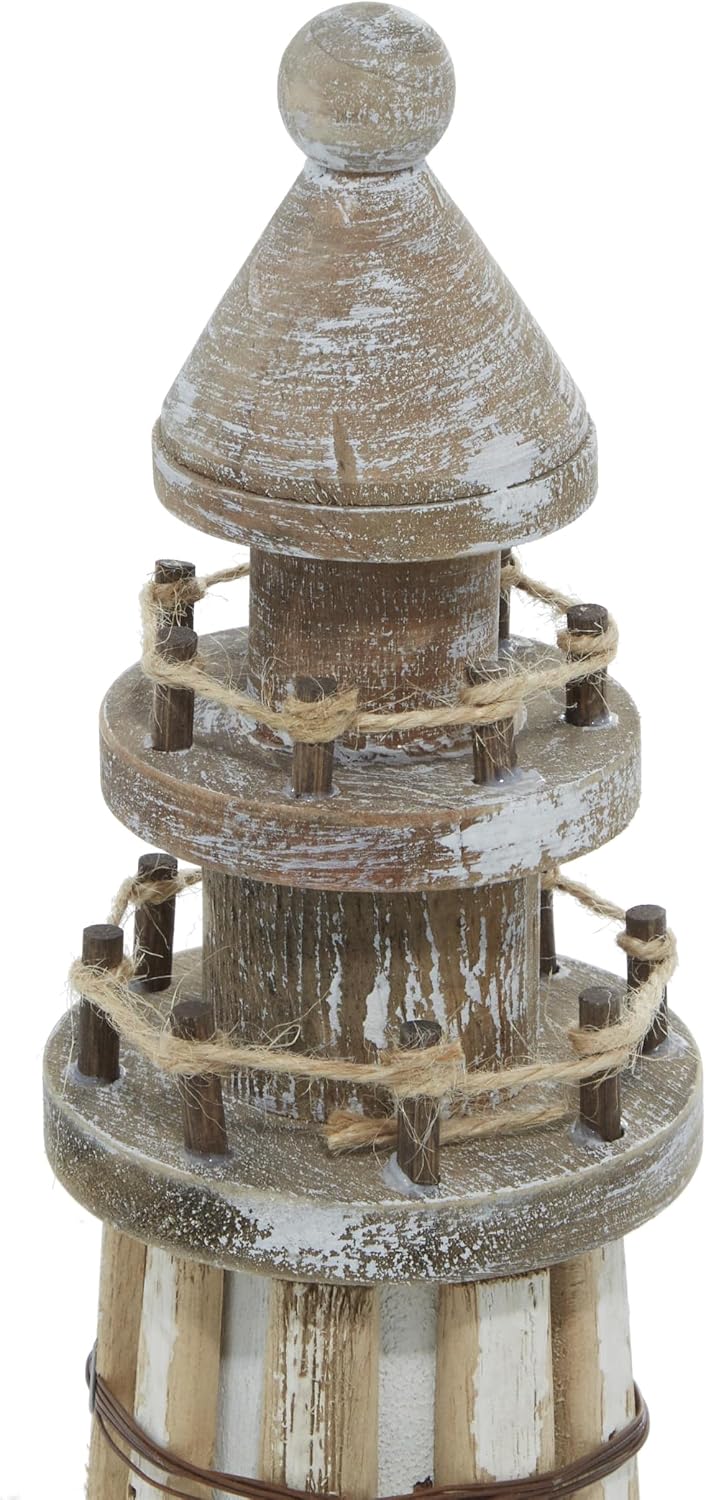 Deco 79 Wood Light House Decorative Sculpture Home Decor Statues, Set of 2 Accent Figurines 20", 14"H, Brown
