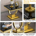 Modern Marble End Table, 22.8" Square Black Side Tables with Gold Stainless Steel O-Shaped Base, Faux Marble End Table Nightstand Bedside Tables for Living Room Bedroom Office