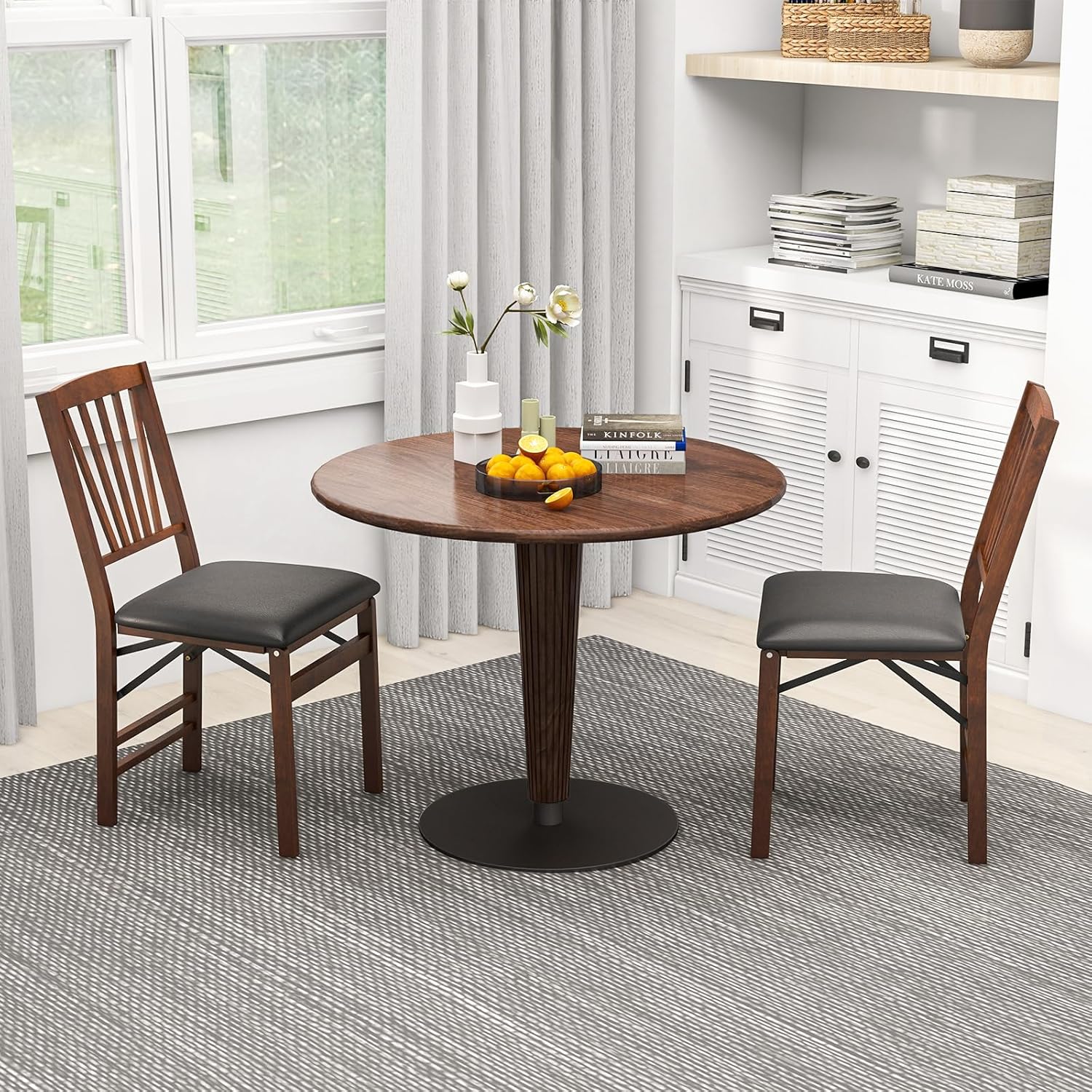 Giantex Folding Dining Chairs Set of 2, Foldable Wood Kitchen Chairs with Padded Seat, Solid Wood Frame, Max Load 400 Lbs, No Assembly Easy to Store Wooden Dining Chairs for Apartment, Small Space