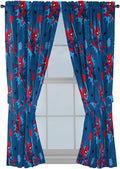 Jay Franco Kids Window Drapes - 4 Piece Curtain Set Includes 2 Tiebacks, Beautiful Bedding Room Décor and Easy Set Up, Blue - Spiderman, 63 Inch