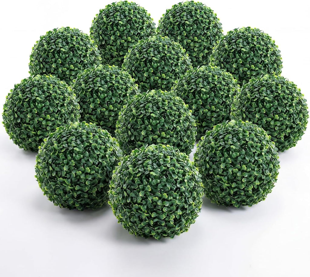 12 Pack Artificial Boxwood Topiary Balls Bulk for Indoor, 5 Inch Small Faux Topiary Plant Fake Hang Decorative Round Greenery Balls for Home Bookshelf Office Table Desk Weeding