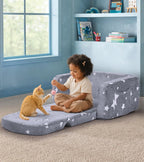 Kids Couch, 2-in-1 Soft Toddler Couch Fold Out with with Blanket and Cloud Pillow, Glow in The Dark, Toddler Chair Comfy, Convertible Sofa, Gifts for Kids Girl Boys, Medium Grey Star