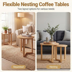 Tangkula Round Nesting Coffee Table Set of 2, Farmhouse End Tables with Solid Rubber Wood Tripod Legs, Compact Sofa Side Tables for Living Room Bedroom Small Spaces (Natural)