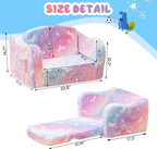 Lamerge 2-in-1 Toddler Couch,Glow in The Dark Baby Floor Bed,Foldable Toddler Chair Kids Sofa for playroom,Convertible Sofa to Lounger for Girls and Boys (Rainbow and Unicorn)