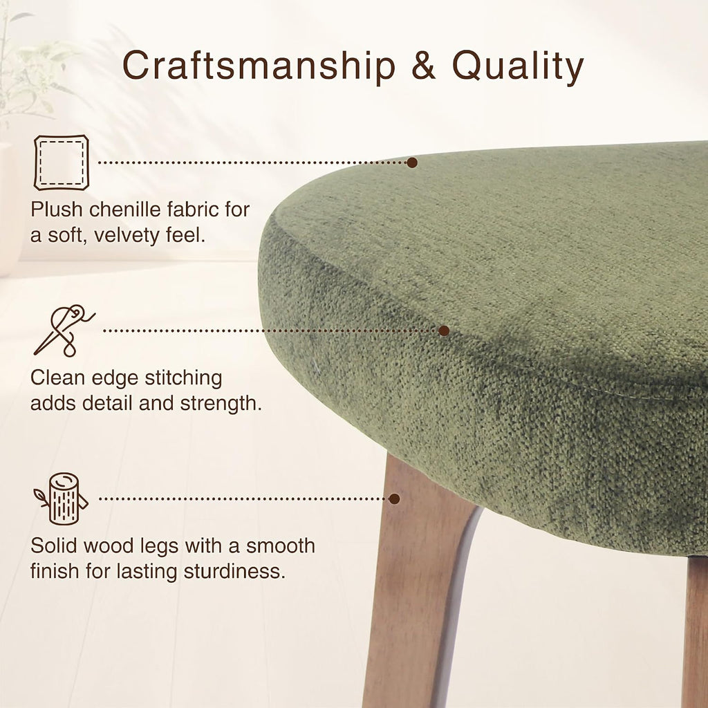 YOUNIKE Wooden Dining Chair, Chenille Fabric Upholstered Dining Room Chair Kitchen Side Chair, Farmhouse Dinner Chair with Solid Wood Legs for Kitchen Dining Vanity, Green (Single Pack)