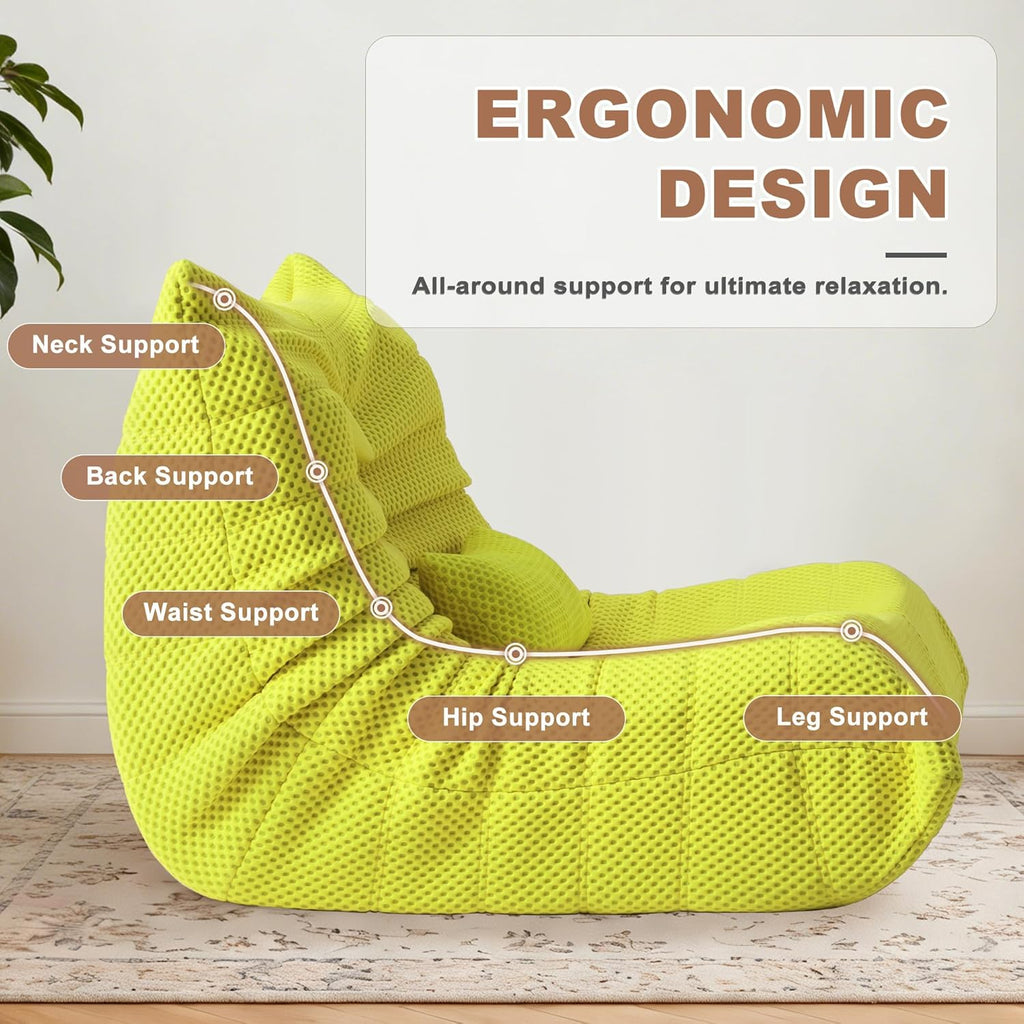 Bean Bag Chair for Adults - Large Bean Bag with Lumbar Pillow, Oversized Airpore Boneless Chair with High-Rebound Memory Foam, Lazy Floor Sofa for Reading, Gaming, Living Room, Bedroom, Green