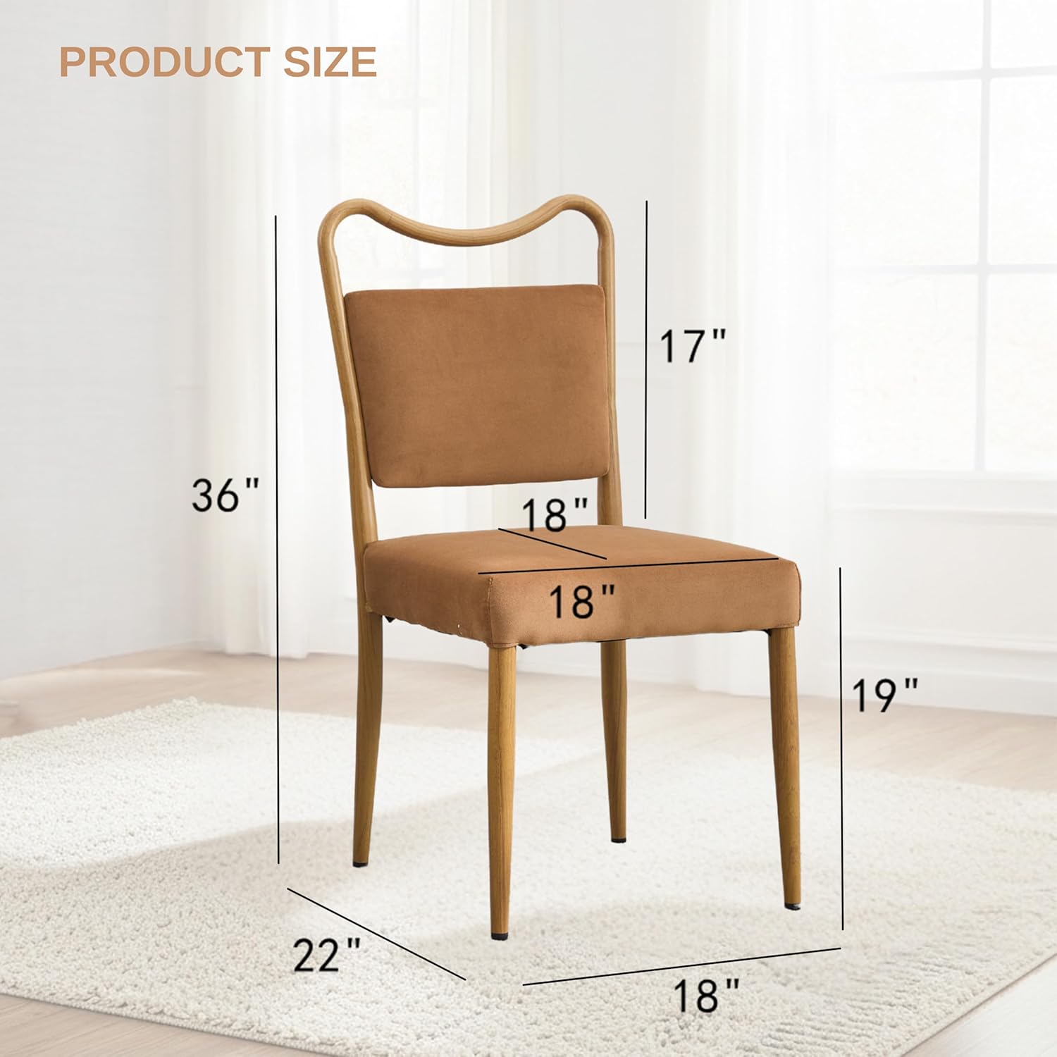Velvet Dining Chairs Set of 2, Upholstered Dining Chairs with Wood Grained Metal Frame, Mid Century Modern Velvet Chairs for Dining Room, Kitchen and Restaurant,Velvet Brown
