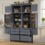 Tall Kitchen Pantry Cabinet with Adjustable Shelves, Freestanding Large Cupboard with 8 Door Shelves, 4 Pull-Out Trays, 6 Drawers for Kitchen, Dining Room (Grey)