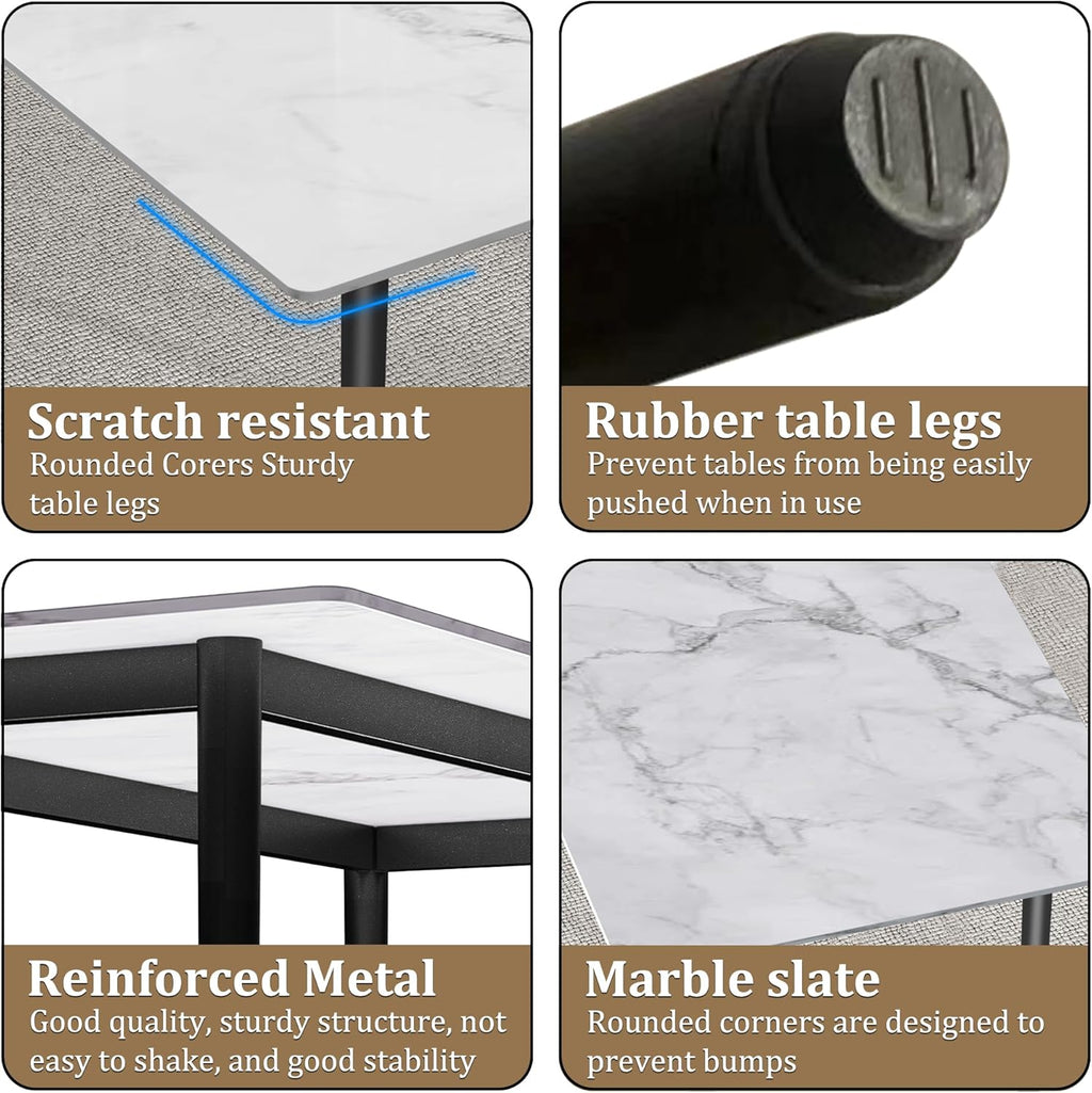 55 Inch Sintered Stone Dining Table for 4-6, White Faux Marble Rectangular Kitchen Table with Metal Legs, Scratch Heat Stain Resistant for Dining Room