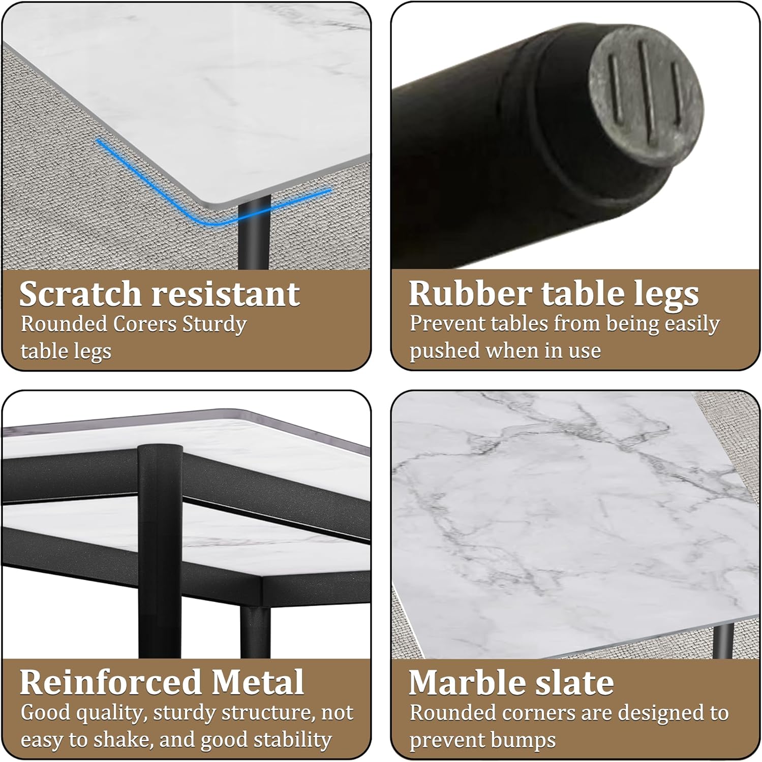 55 Inch Sintered Stone Dining Table for 4-6, White Faux Marble Rectangular Kitchen Table with Metal Legs, Scratch Heat Stain Resistant for Dining Room