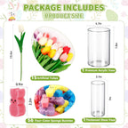 ALFEVA Easter Decorations-Vase in Vase 15pcs Artificial Tulips and 56 Peeps Bunnies Filler, Easter Vase Set Ready to Display，Spring Decorations for Home Table