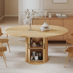 47.2"–63" Extendable Dining Room Table for 4-8, Round-to-Oval Expandable Dining Table with Dust-Proof 2-Tier Shelf, Space-Saving Wood Kitchen Table for Living Room, Oak
