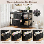 44" File Cabinet, Lateral Filing Cabinet for Home Office with 2 Drawers, Office Storage Cabinet with Lock and Key, Wooden Printer Stand with 4 Storage Shelves and Power Outlet, Office Furniture, Black